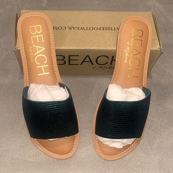 New in box Matisse beach cabana emerald lizard leather sandals - Picture 2 of 5